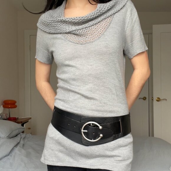 Vintage Smart Set Cowl Neck Knit Tunic Top Short Sleeve - Picture 8 of 10